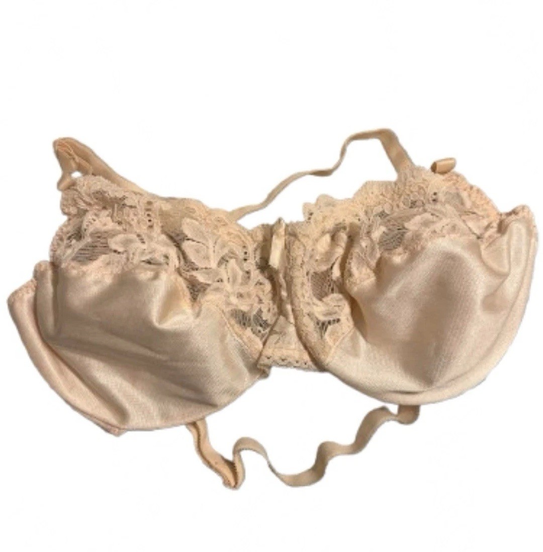 Vintage 80s Fleur De Lace By Smoothie Peach Lace Bra 34DD EUC