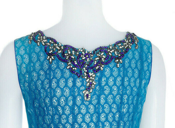 Style of India Special Occasion Beaded Dress and Scarf Expert Stonework Blue SM