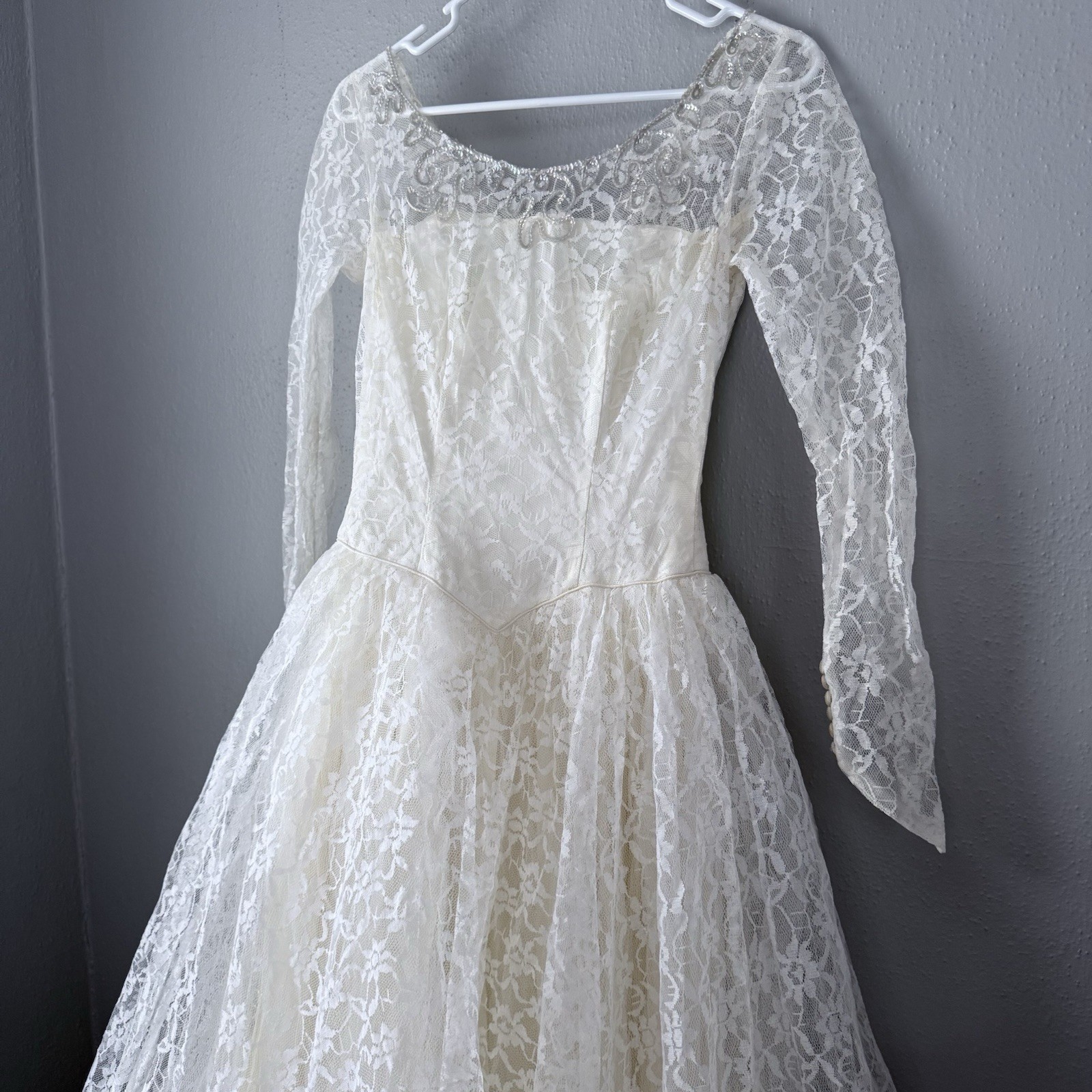 Antique 1890s-1900s Cotton Lawn + Mixed Lace Tea or Wedding Dress Small