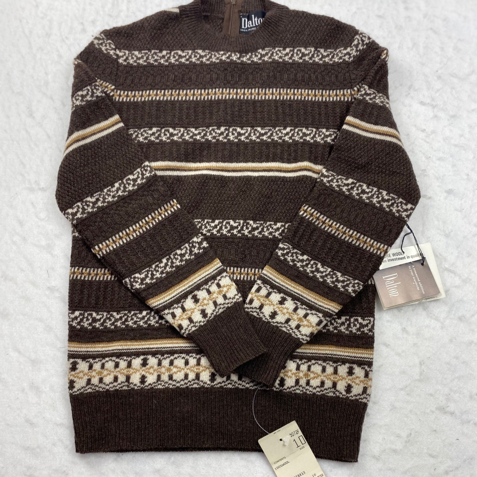Vintage 70s Dalton Fair Isle Wool Sweater Back Zip NWT Women’s Size 10 Small