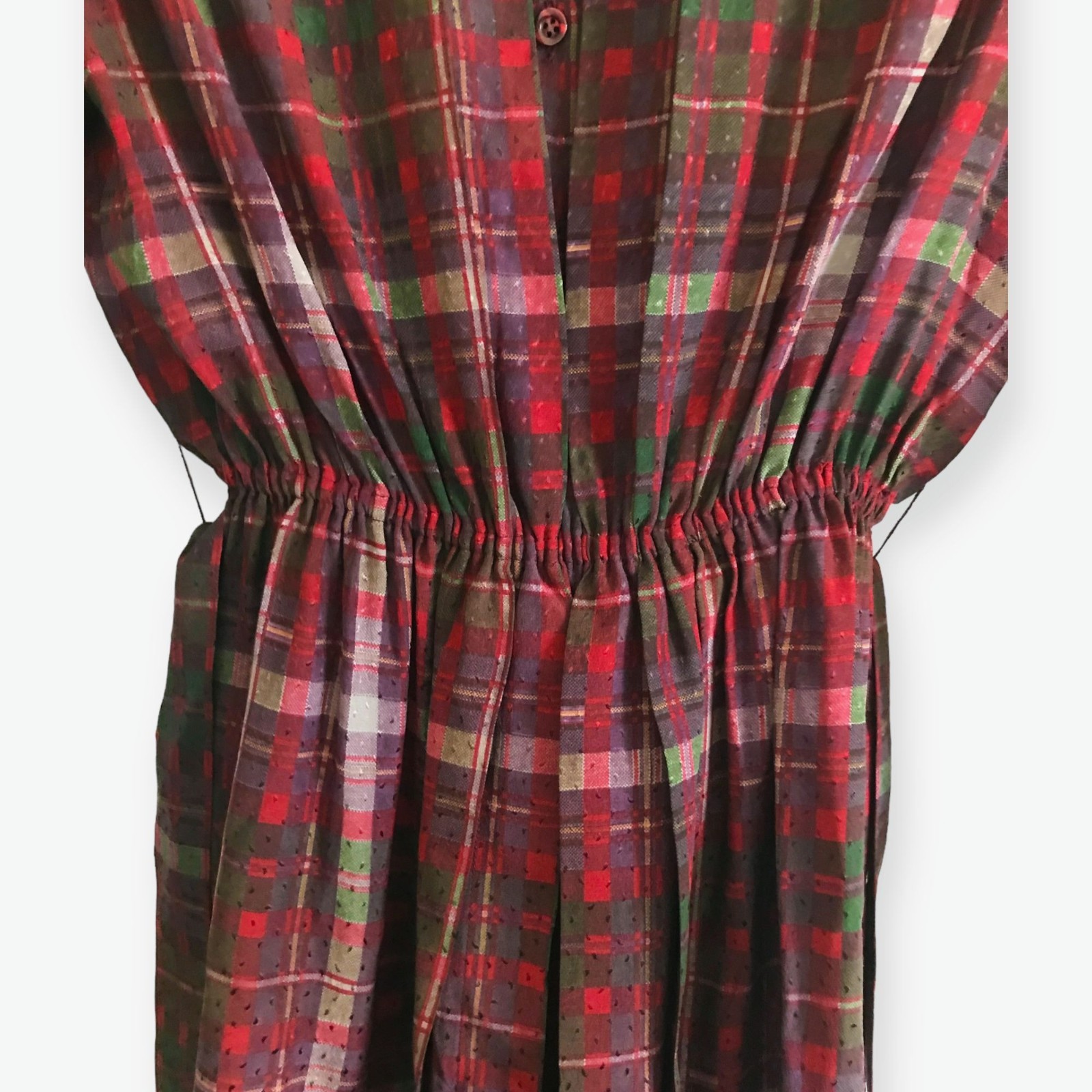 Vintage 1980s Christian Aujard Silk Plaid Shirt Dress Made in Italy, Size 40 IT