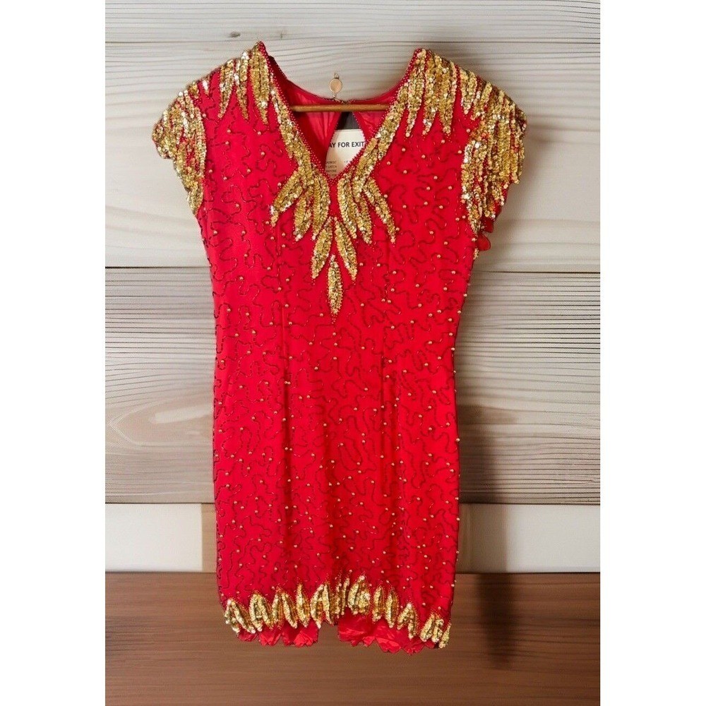 Vtg 80s Flirtations by Alfred Angelo sweetheart dress Red Taffeta Bow Tulle M/L