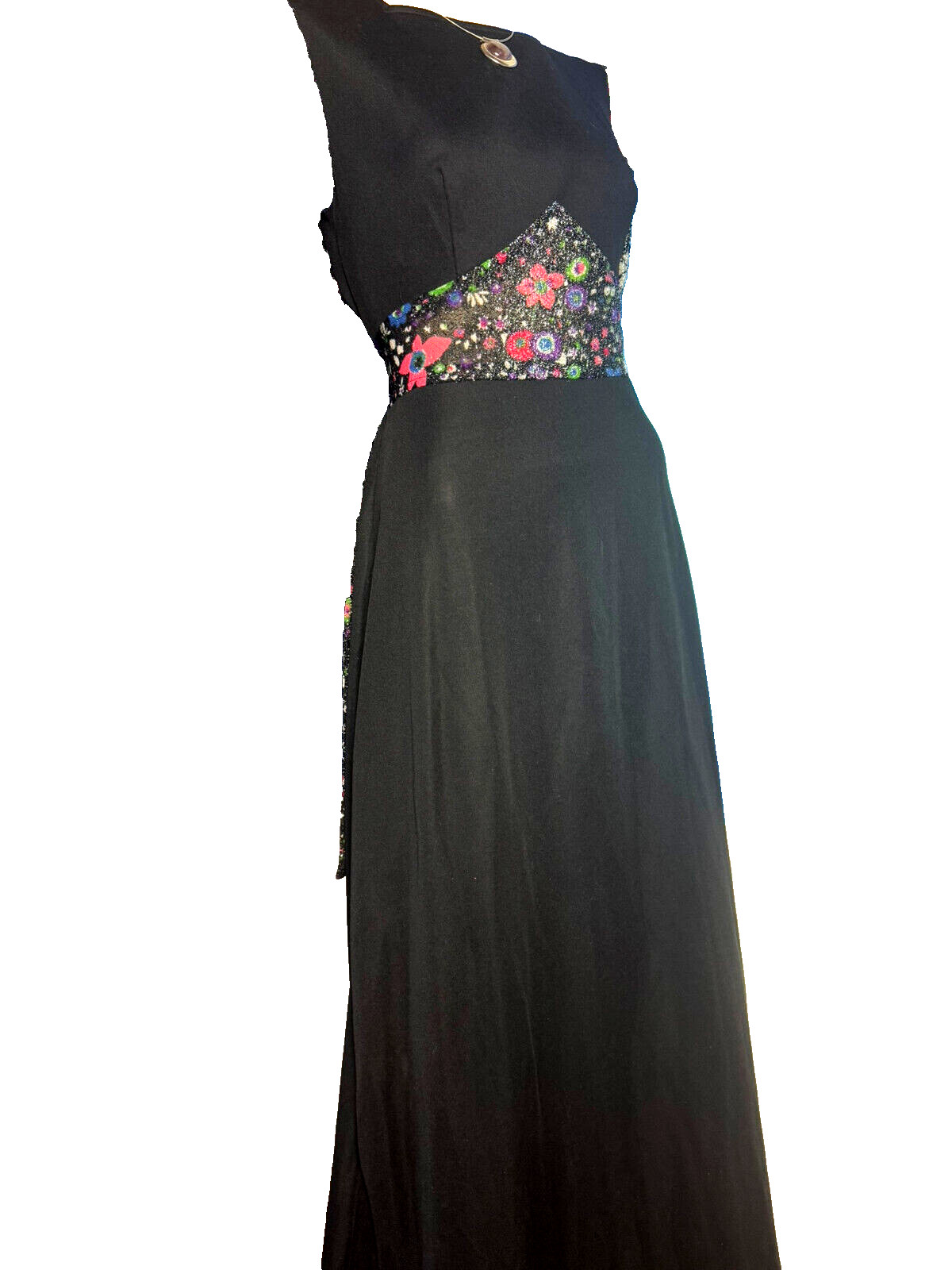 70s Maxi Dress Black Lurex Lamé Hippie Boho ABBA Disco Vintage Dress 38/40
