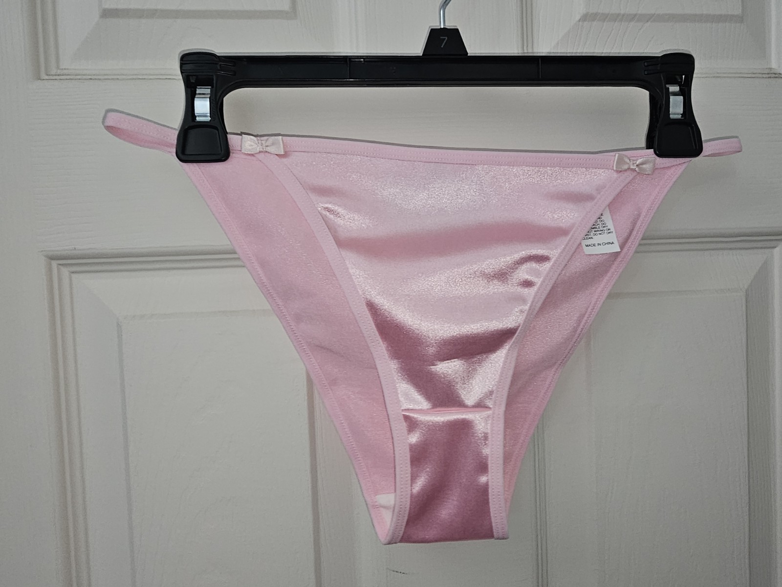 Vintage Girly Glossy Satin String Bikini Panties. Size Large