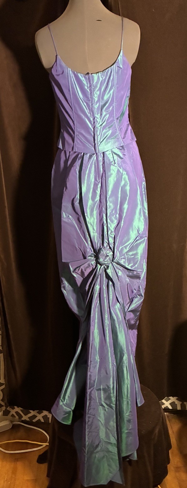 Vtg Jessica McClintock Blue Iridescent Prom Formal Gown Dress Sz 12 Bustle Train