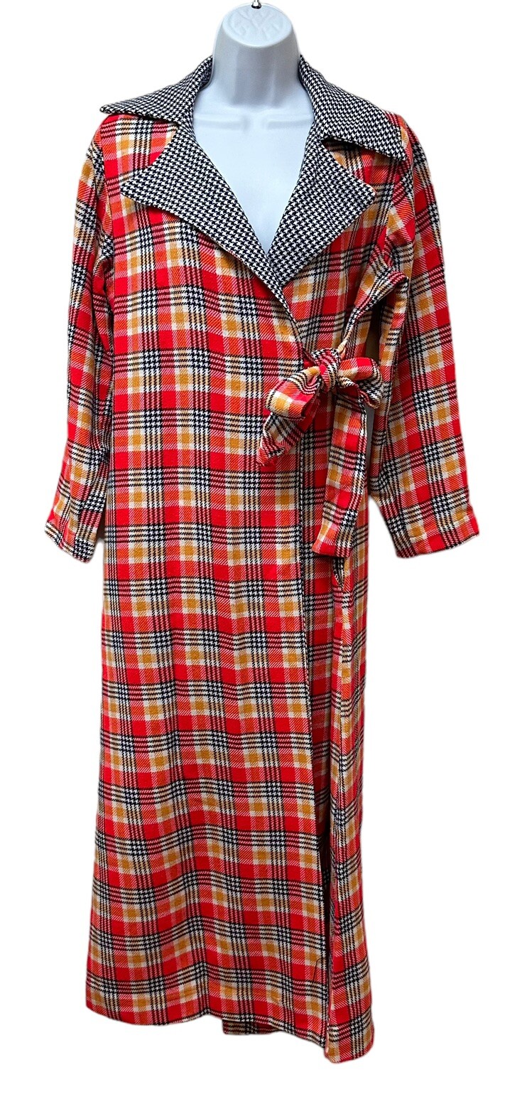 Vintage Junior Loungees Retro Herringbone Dagger Collar Wrap House Coat Robe M/L