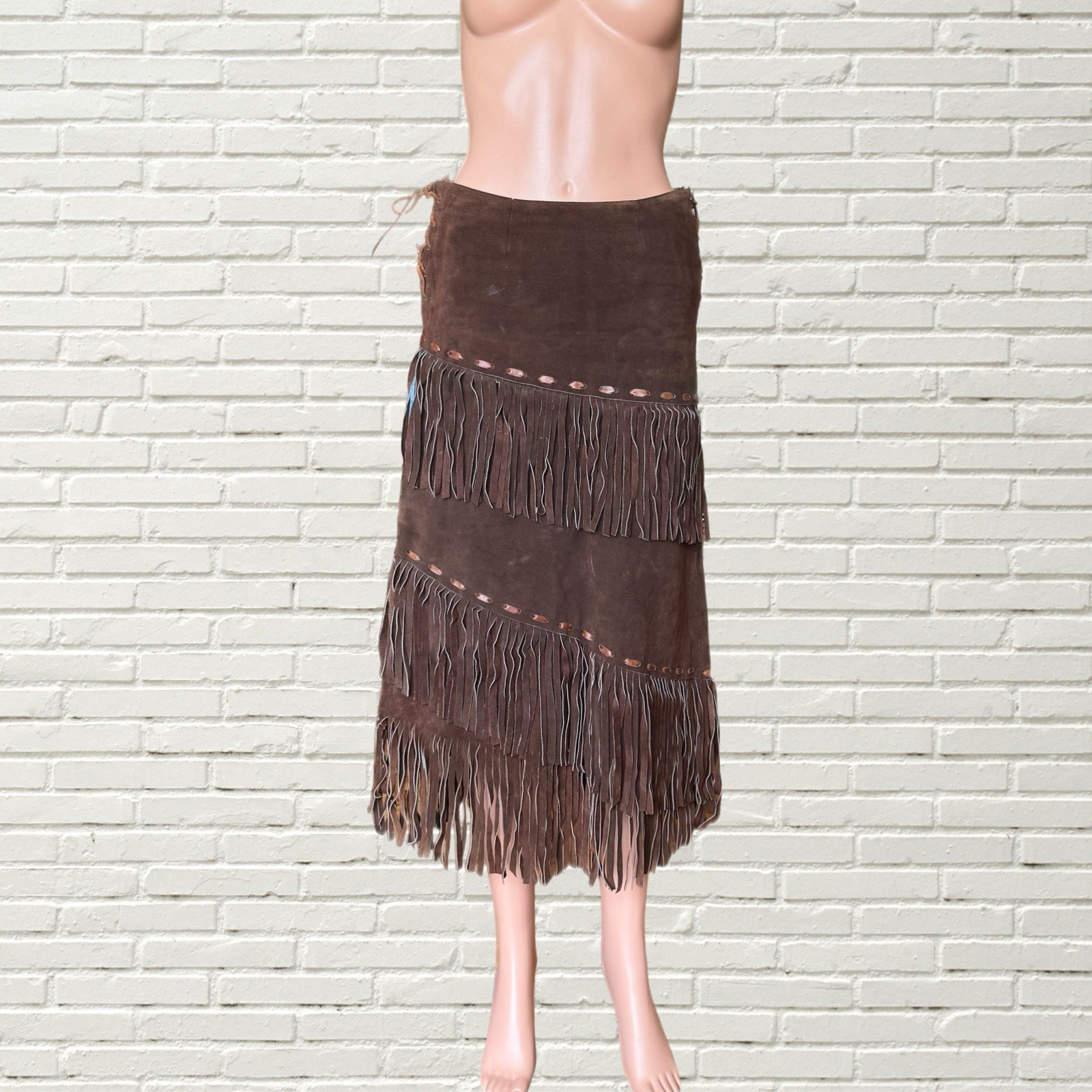 Vintage 70s Suede Fringe Maxi Skirt – Chocolate Brown Leather – Boho Western