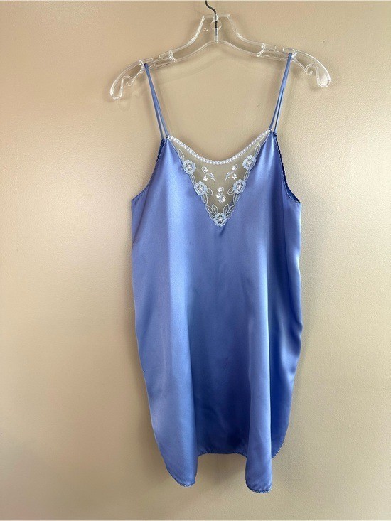 Vtg Cinema Etoile Purple Satin Chemise Slip Dress Floral Embroidered S 80s 90s