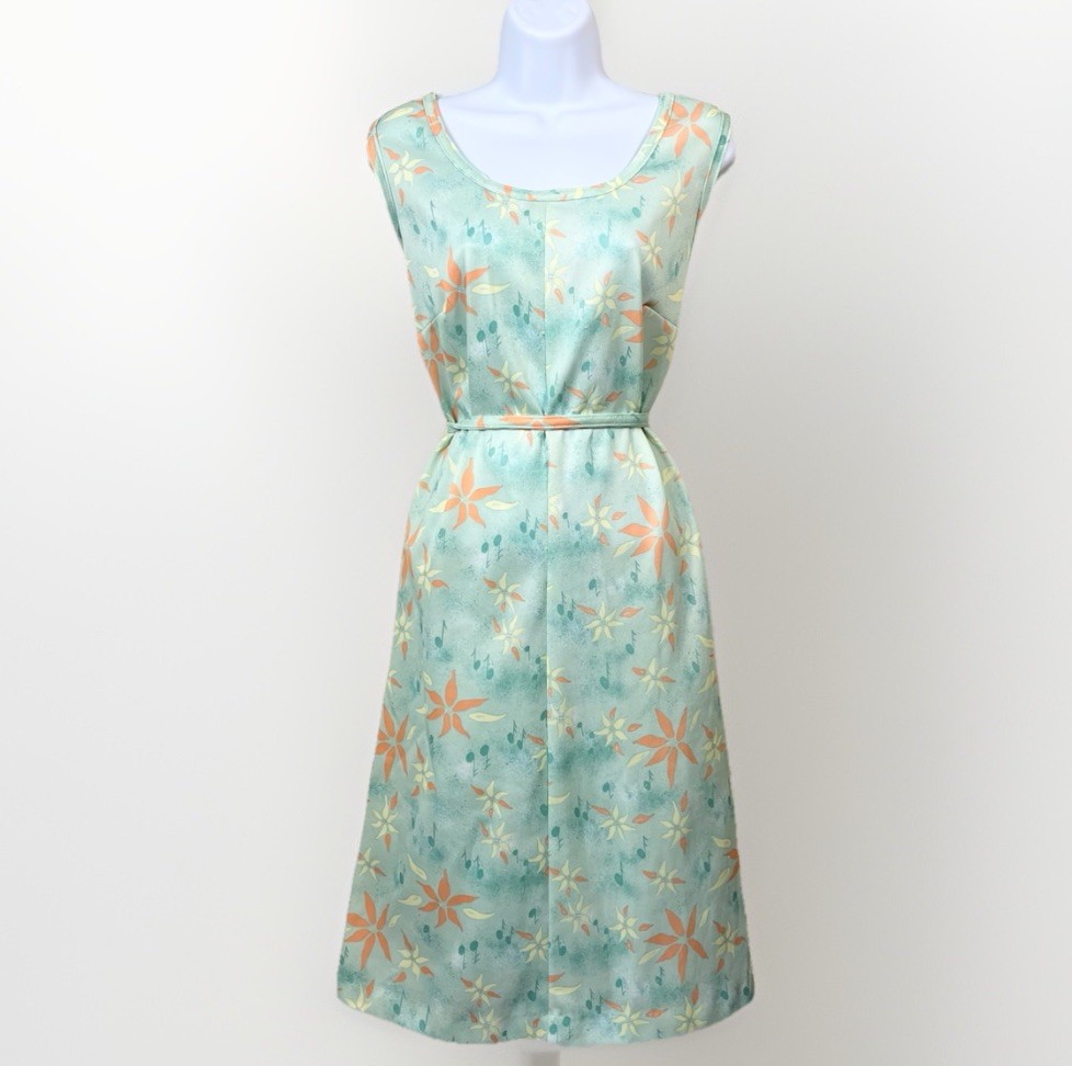 VTG MOD 60s 70s Floral Midi Dress 18.5 Mint Sound Of Music Starburst Kitsch MCM