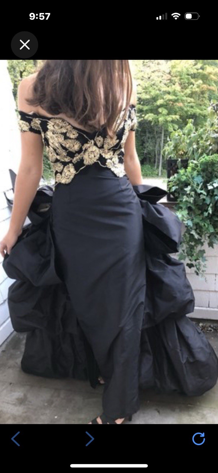 Vicky Tiel Couture Paris Black W Gold Embroideries Pillar Skirt French Bustle 2