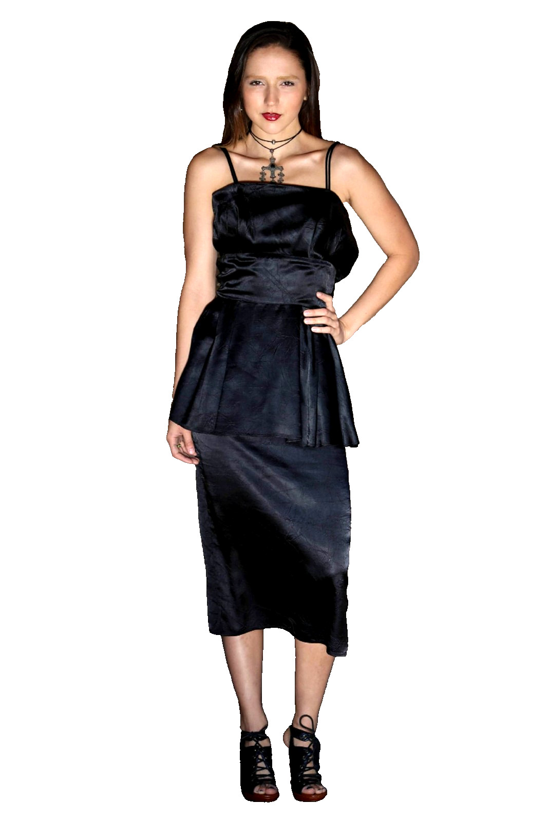 Vintage 1980s Miss Ashlee Black Peplum Dress Goth Small Women