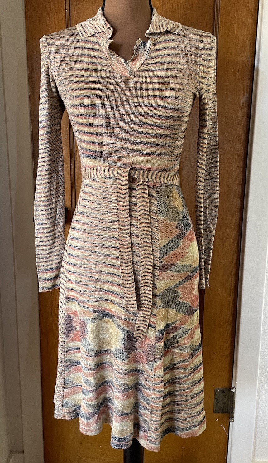 Vintage 70s Arpeja Mother Nature Knit Dress Lurex Disco Sparkle Hippie Boho