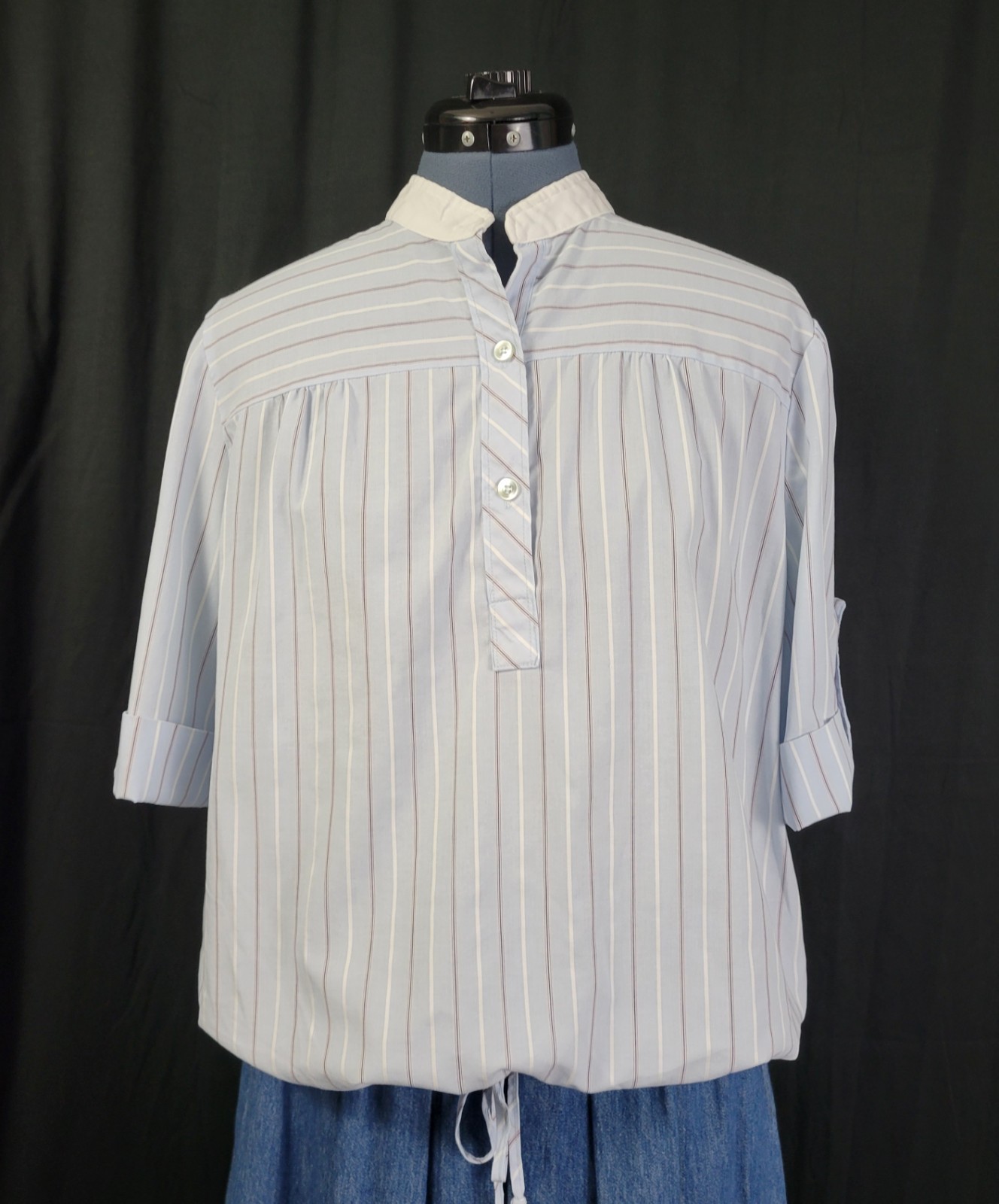 Vintage Miss Fashionality Blue/Black/White Striped Top w White Collar Size 17/18