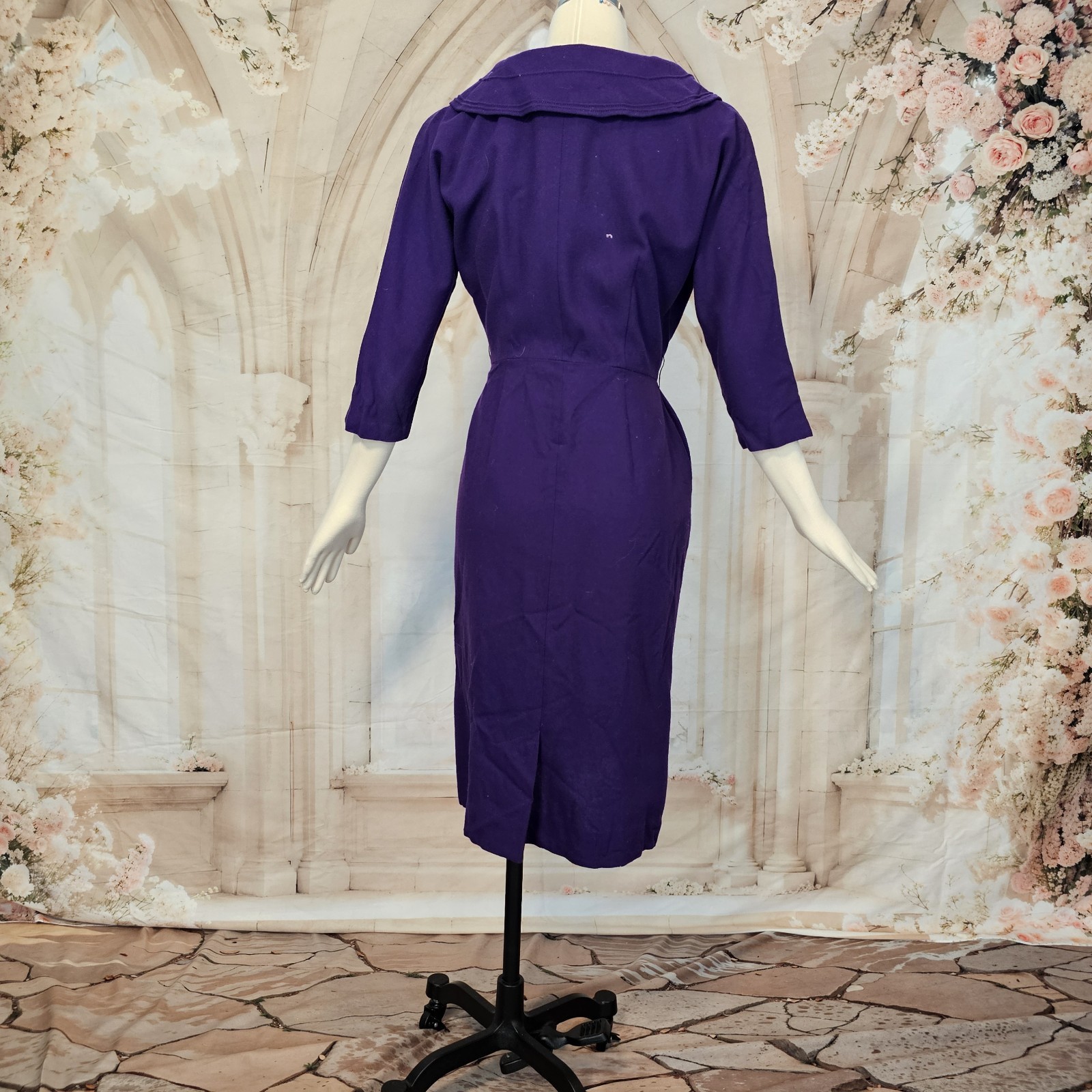 Vintage 1950s Fitted Wiggle Dress Wool Purple A Pomette Fashion Pinup Rockabilly
