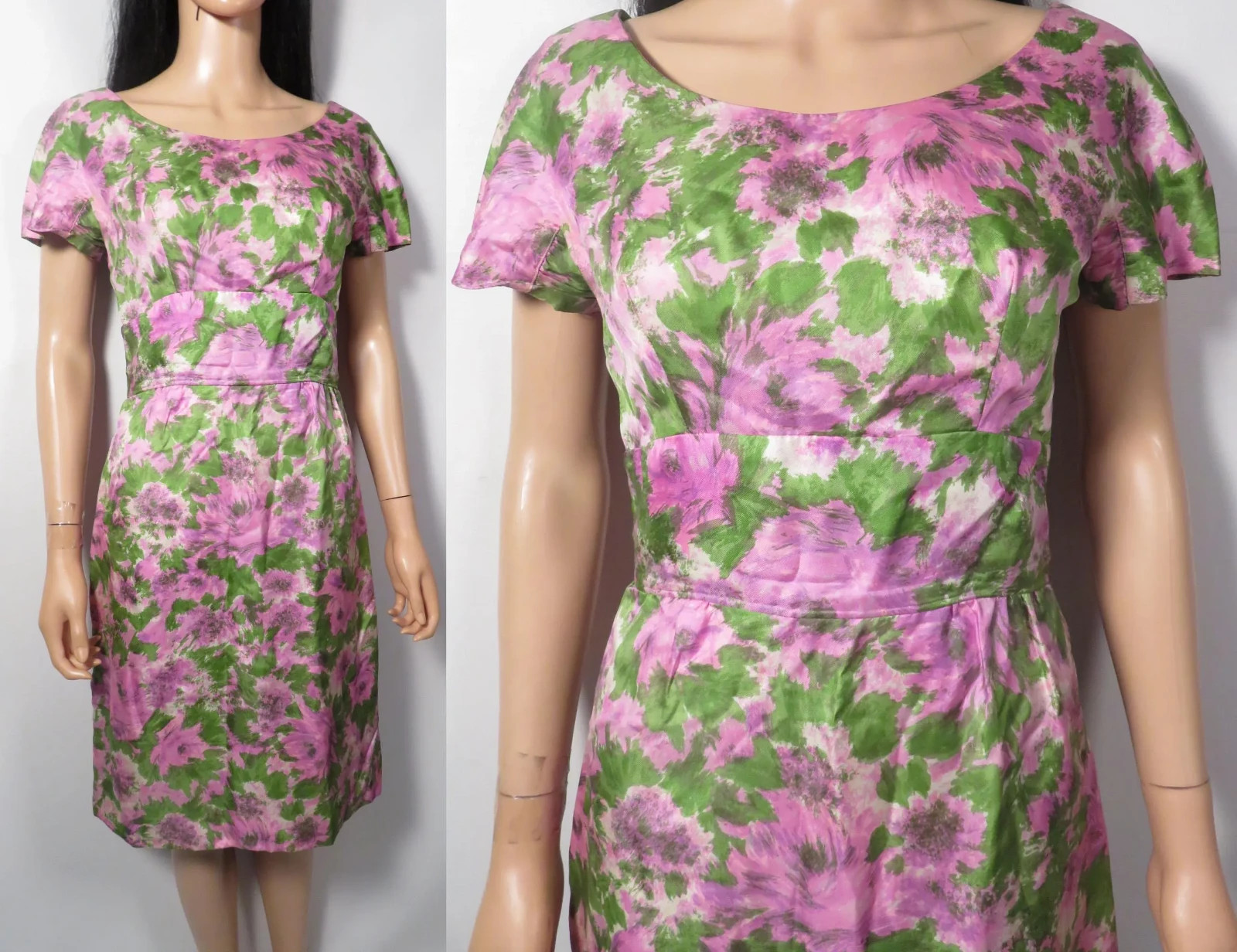 Vintage 60’s Floral Garden Party Wiggle Dress Size S