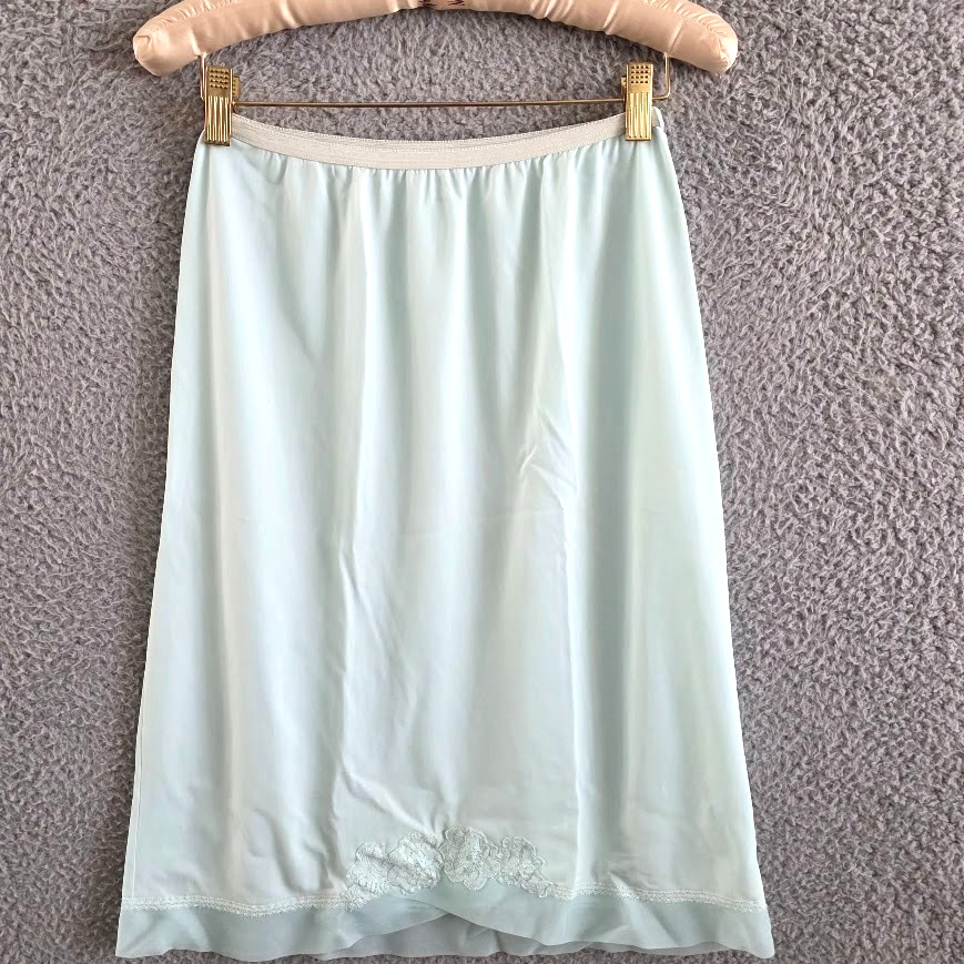 Vintage Lingerie Half Slip Skirt Small Light Blue Nylon Chiffon Trim 22″ Length