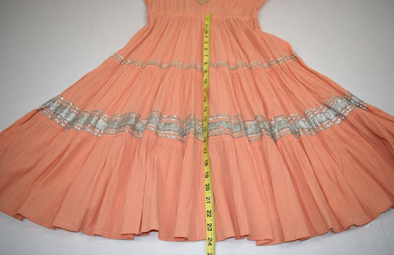 Vintage Patio Fiesta Dress Size S/M 50s Western Dandees Apricot Silver Detail