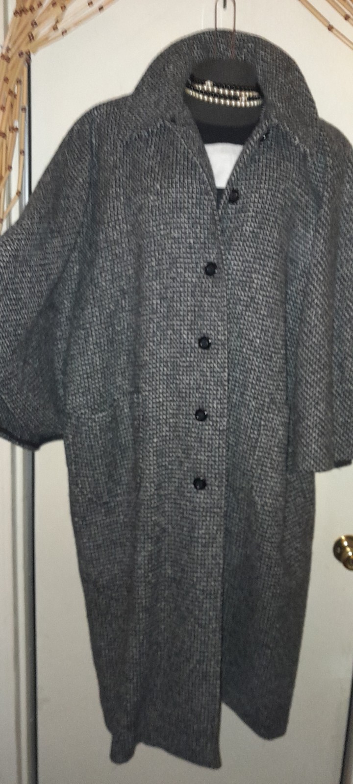 Vtg 60s 70s J. Jill Black White Houndstooth Sherlock Cape Shawl Trench Wool Coat