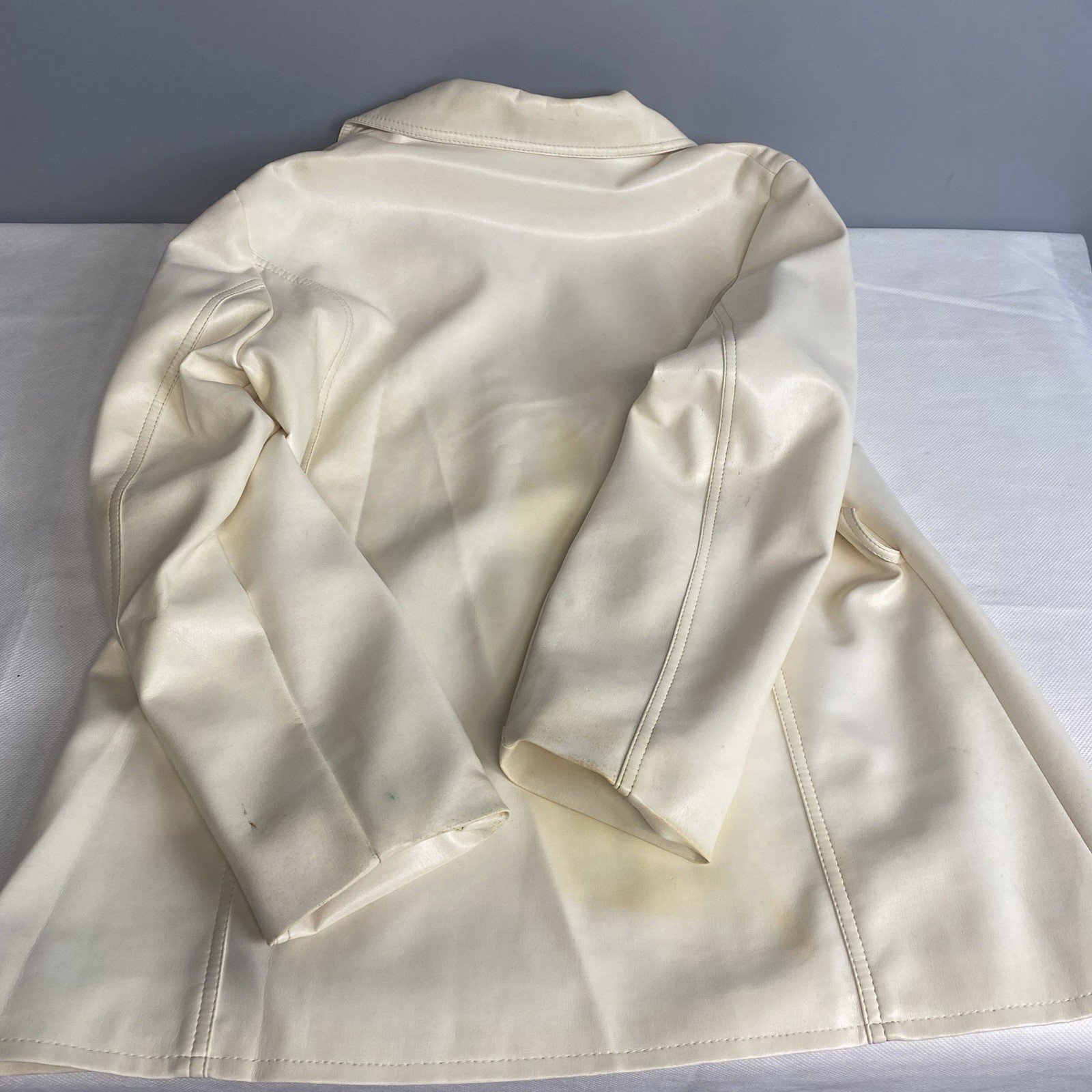 Vintage Finger Hut Jacket Faux Leather Womens Sz 20 Cream Coat Flaws