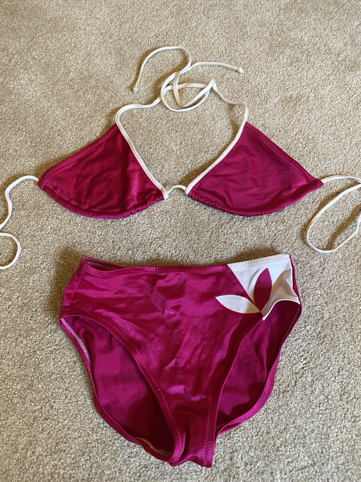 Vintage 50s 60s De Weese Designs Swimsuit Bikini 8 Fucsia White Shimmer 2-pc
