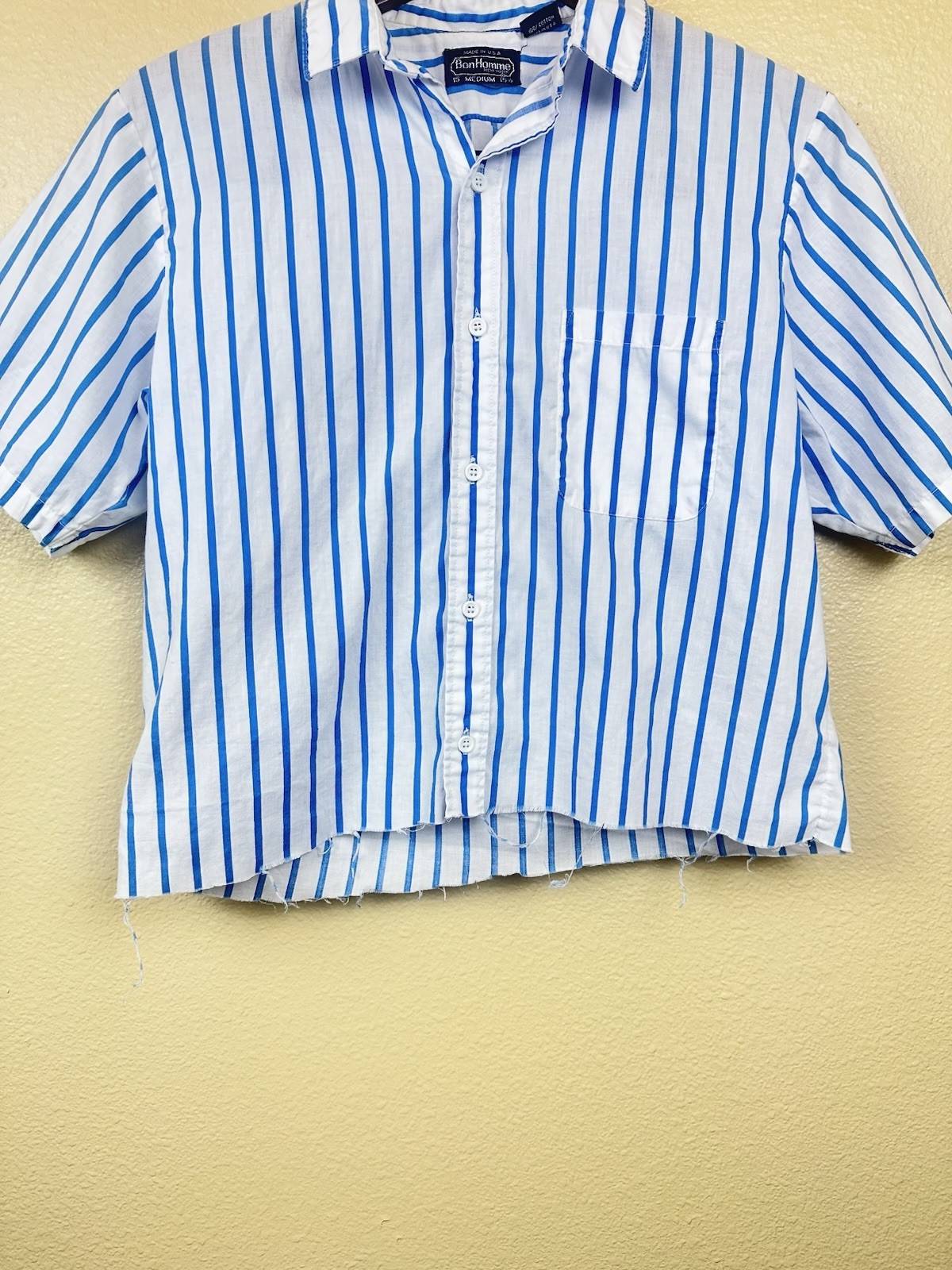 Bon Homme 60s 70s Vtg Hand Cut Cropped Button Down Shirt Striped Womens sz S-M