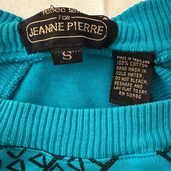 Jeanne Pierre Renee Tenner Vintage Blue Cotton Face Graphic Top Small