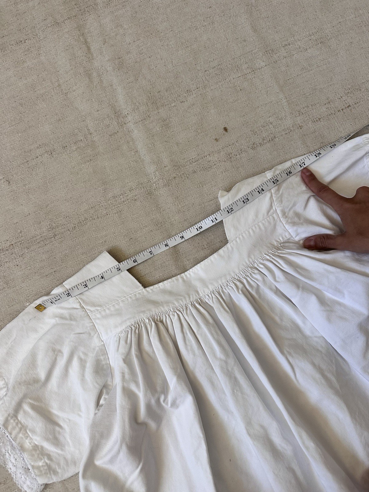 Early 1900s Antique French Heavy Linen Crochet Summer Top Womens S/M