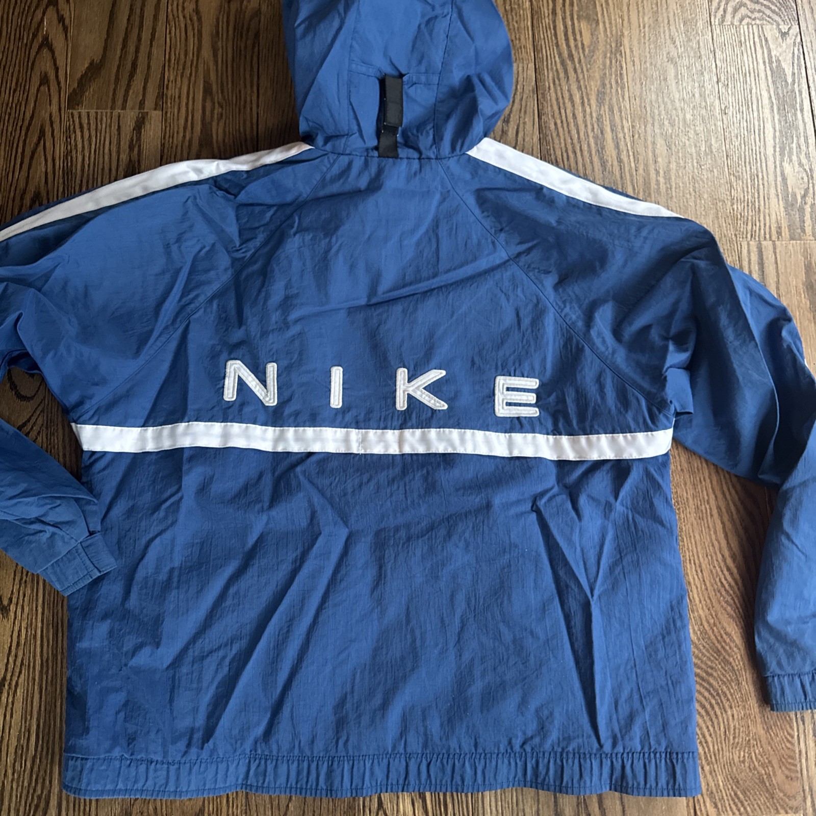 Vintage Nike Blue Hooded Windbreaker Jacket White Swoosh Women’s Medium