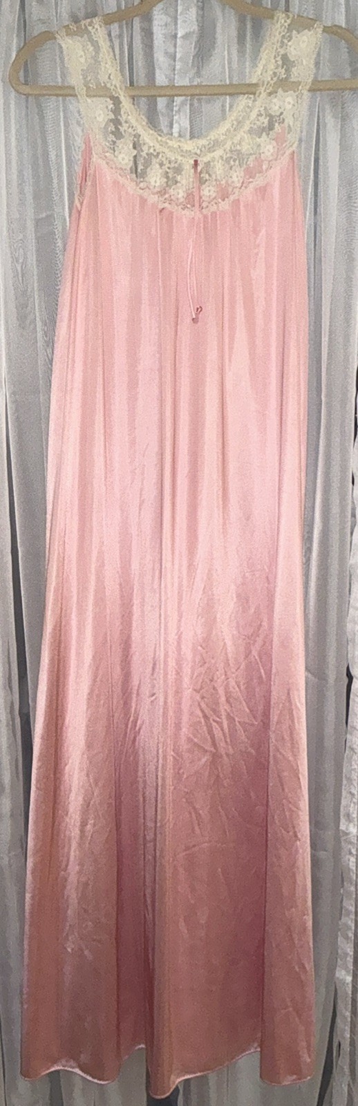 MG Vintage Blush Pink Long Length With Lace Trim Cottagecore Beauty Gown Sz P