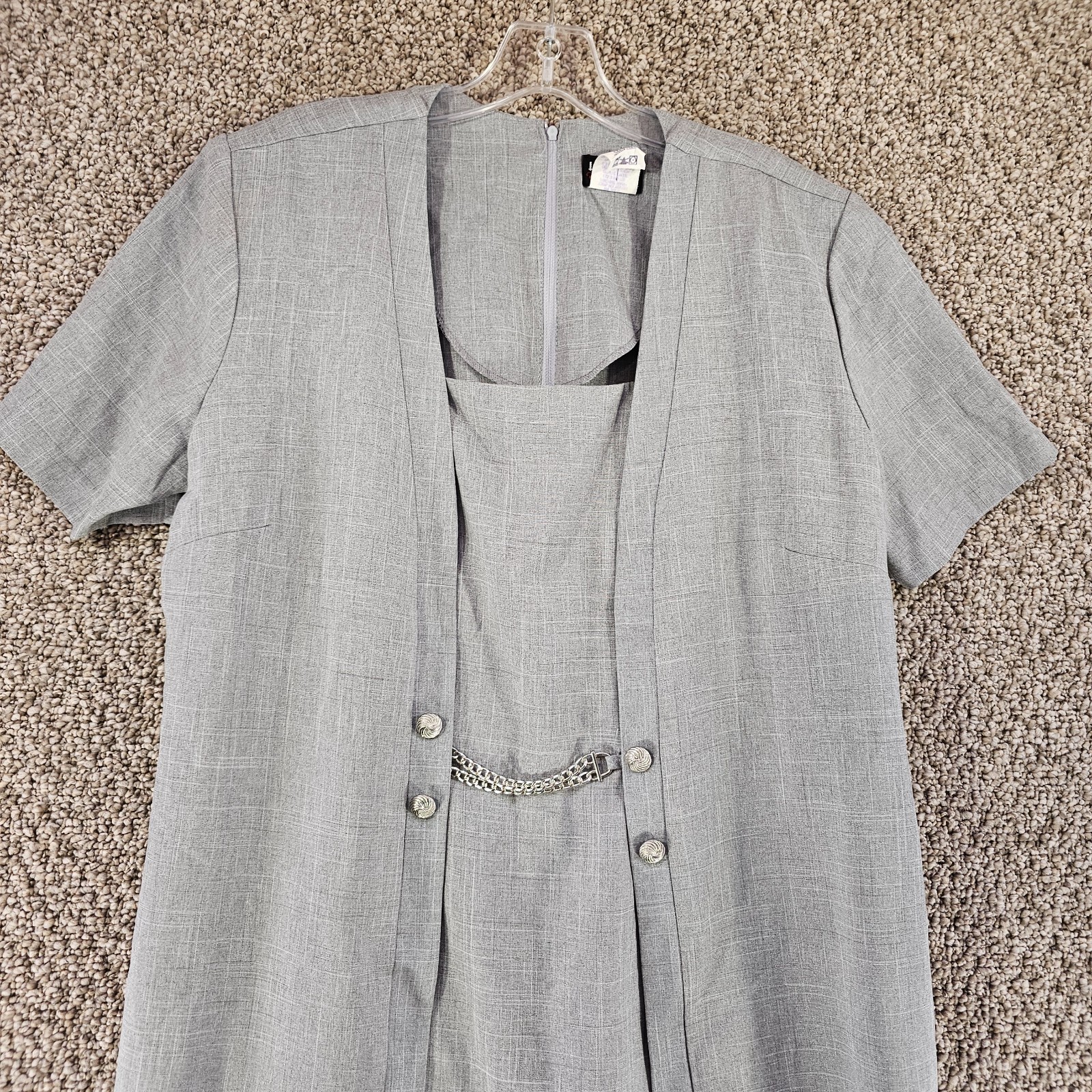 Vintage Helene Blacke Dress Womens Sz 14 Gray Short Sleeve Business