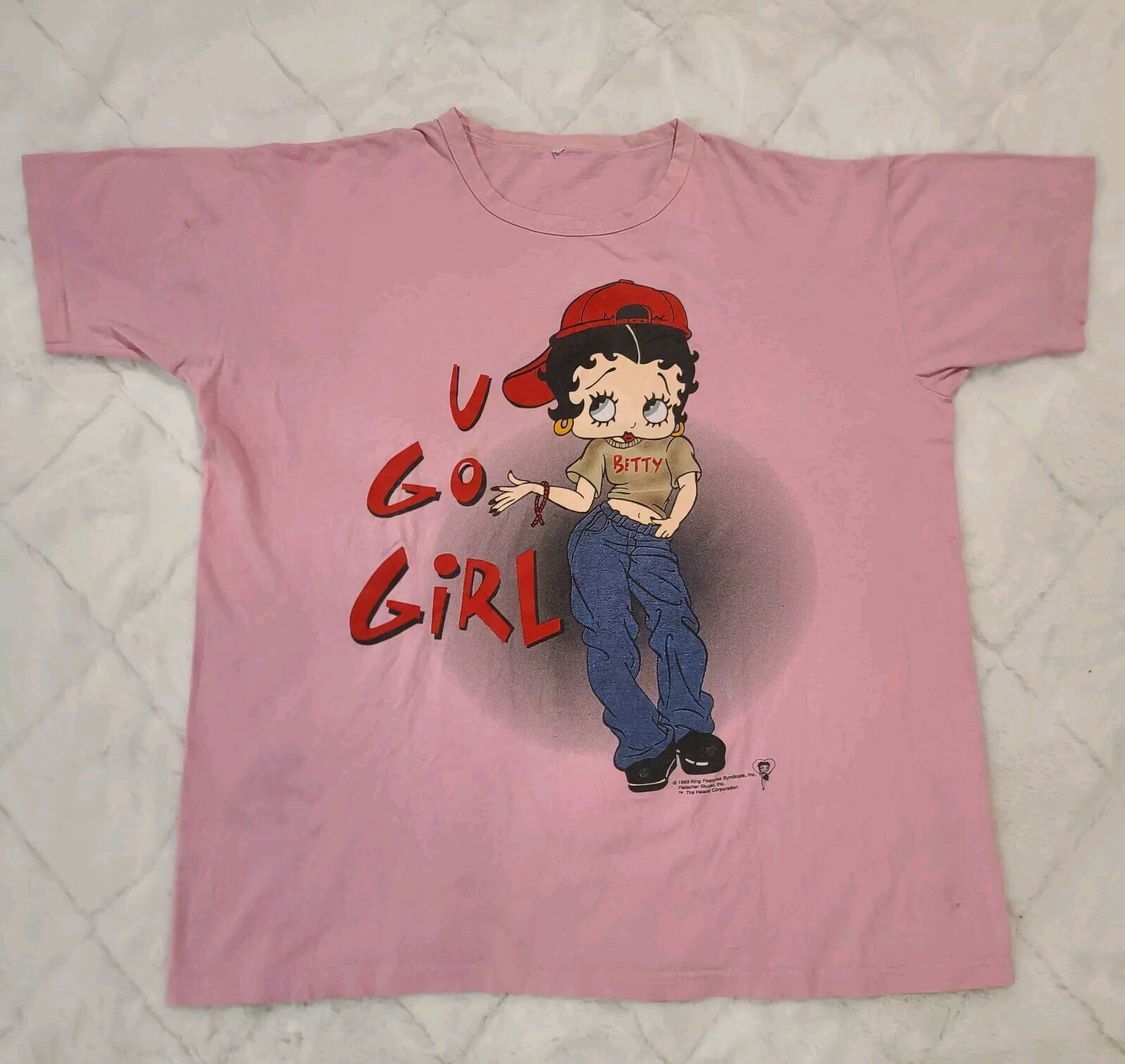Vintage 90s Betty Boop U Go Girl T Shirt Pink Hip Hop Streetwear Retro OSFA RARE