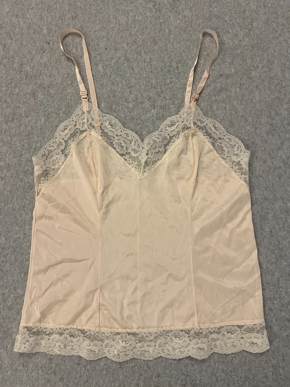 Vintage Sliperfection Lace Cami Slip Women’s Medium Beige Nylon Tricot USA Made