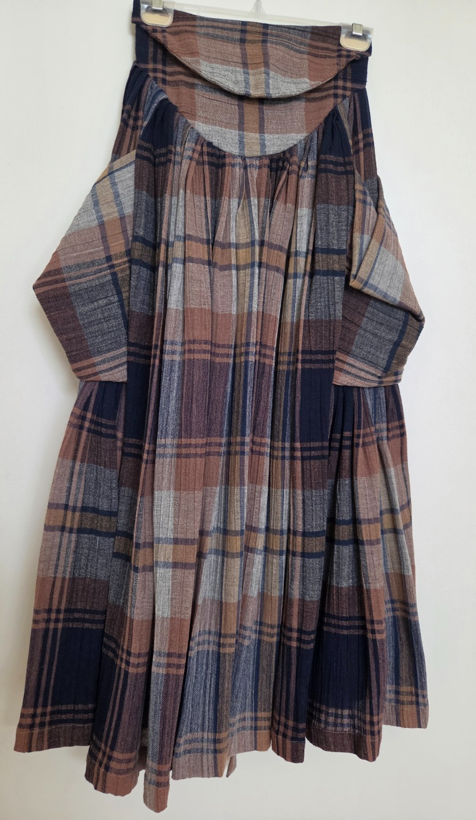 Vintage Norma Kamali Two piece Dirndl style skirt Set in Blue and Beige Plaid