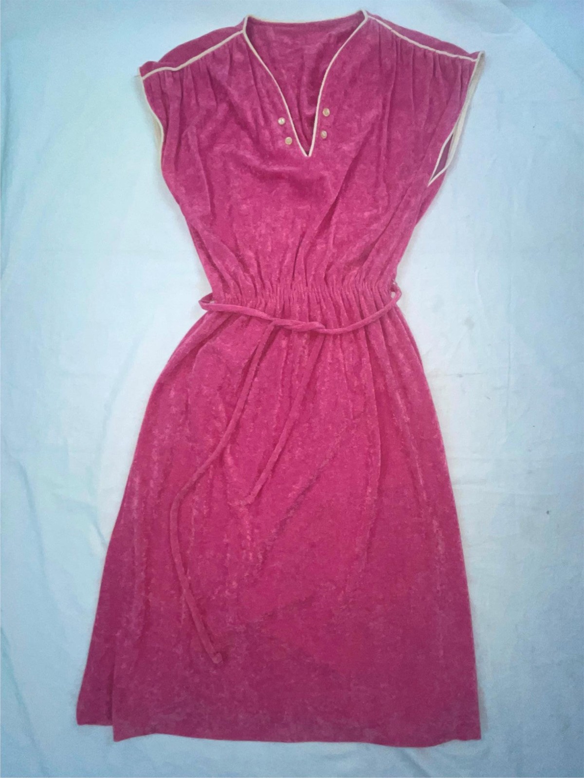 VTG 70s 80s WOMENS S PINK VELOUR TERRY TOWEL BEACH VACATION SPORTS DRESS