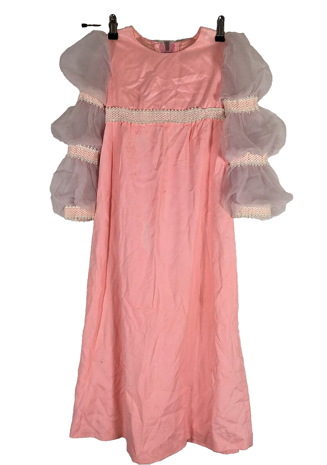 VTG 70s Puffy Sleeve Victorian Style A-Line Pink Hippy Boho Prairie Dress XS