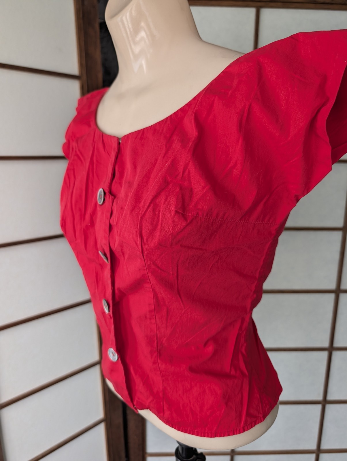 Vtg Best & Company 5th Ave Red Cotton 1930s/40s Top Blouse Pin-up Sz XS/S LOOK