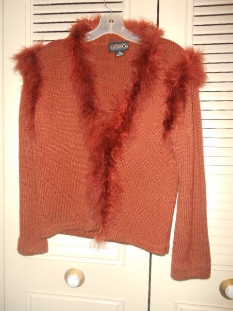 1970’s Vint. WORE ONCE “GITANO” Faux Fur Trim (Sz. Lg) Brn./Orange TAIWAN 1-Hook