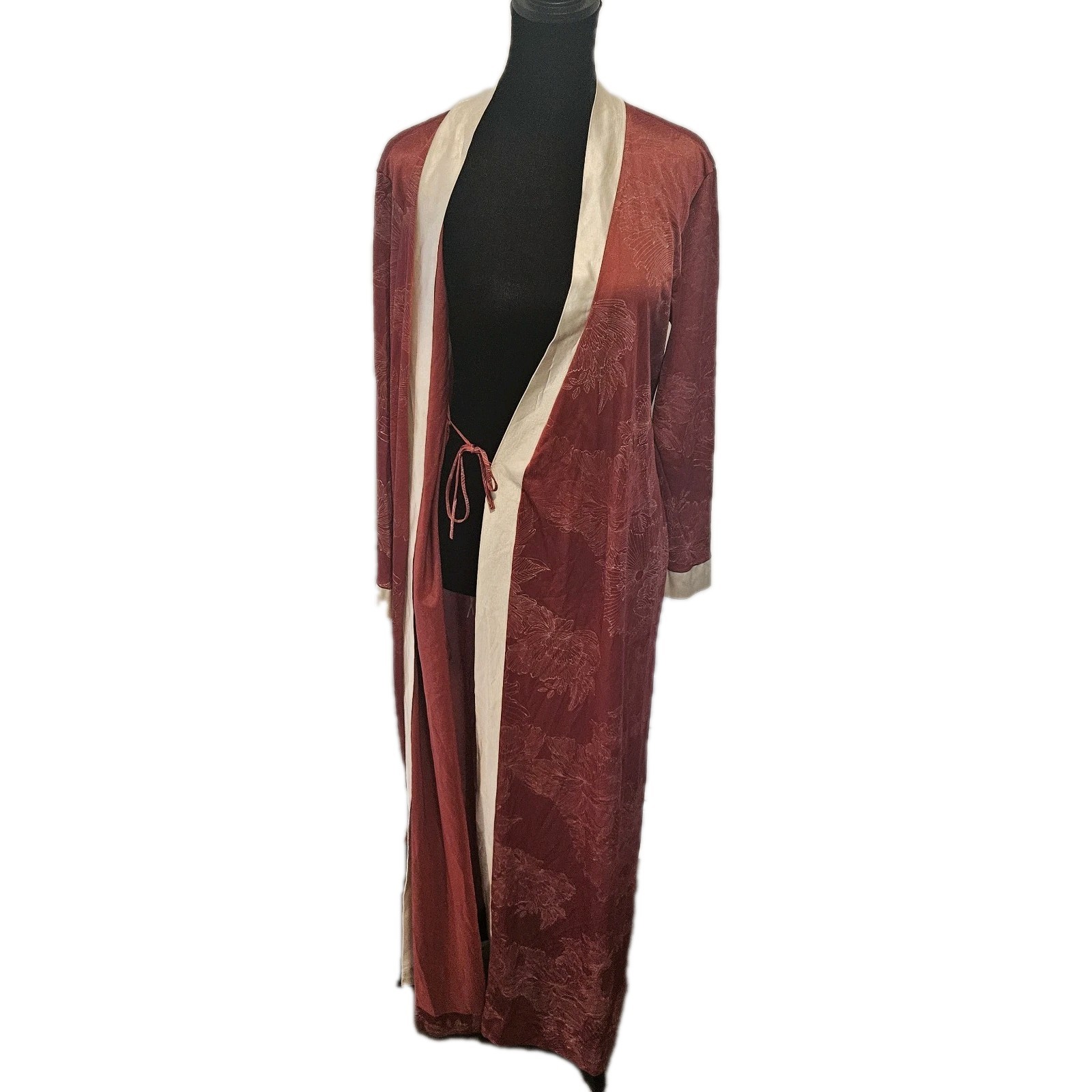 Tom Bezduda 1970s BARAD & CO Vintage Robe Burgandy Floral Ivory Border USA Made
