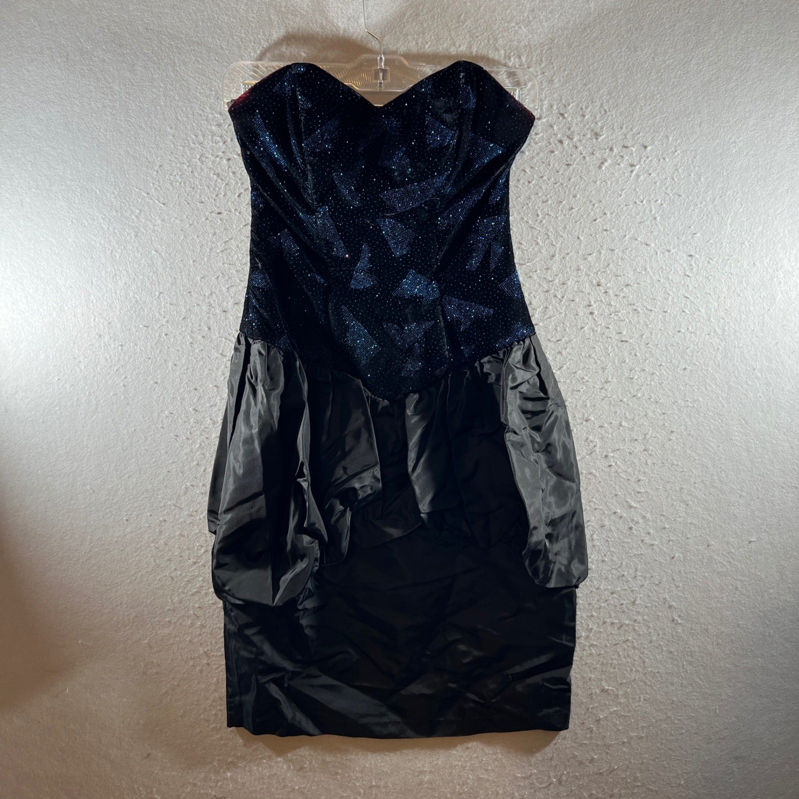 1309 | Vintage 80s Glitter Velvet Bubble Goth Glam Dress HOCO PROM Black Blue S