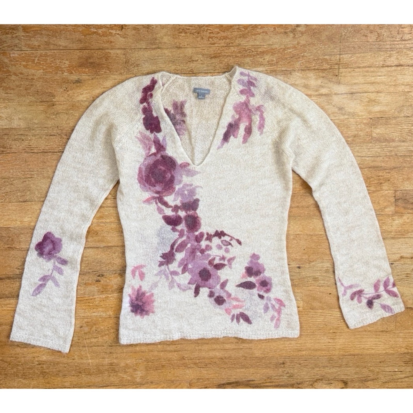 Vintage Mohair Blend Floral Sweater Top Size Small Y2K Ann Taylor Open Knit