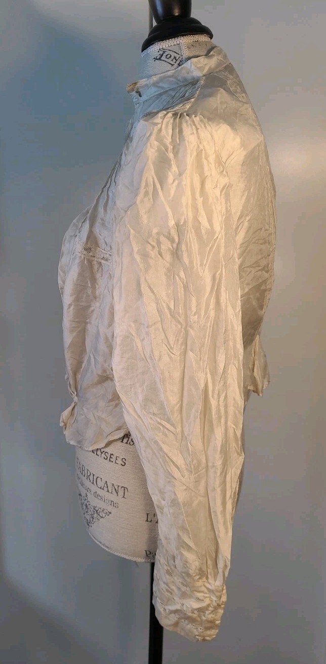 Antique 1800s 1900s Silk Lace Blouse M/L Edwardian Victorian Gothic Pearl Button