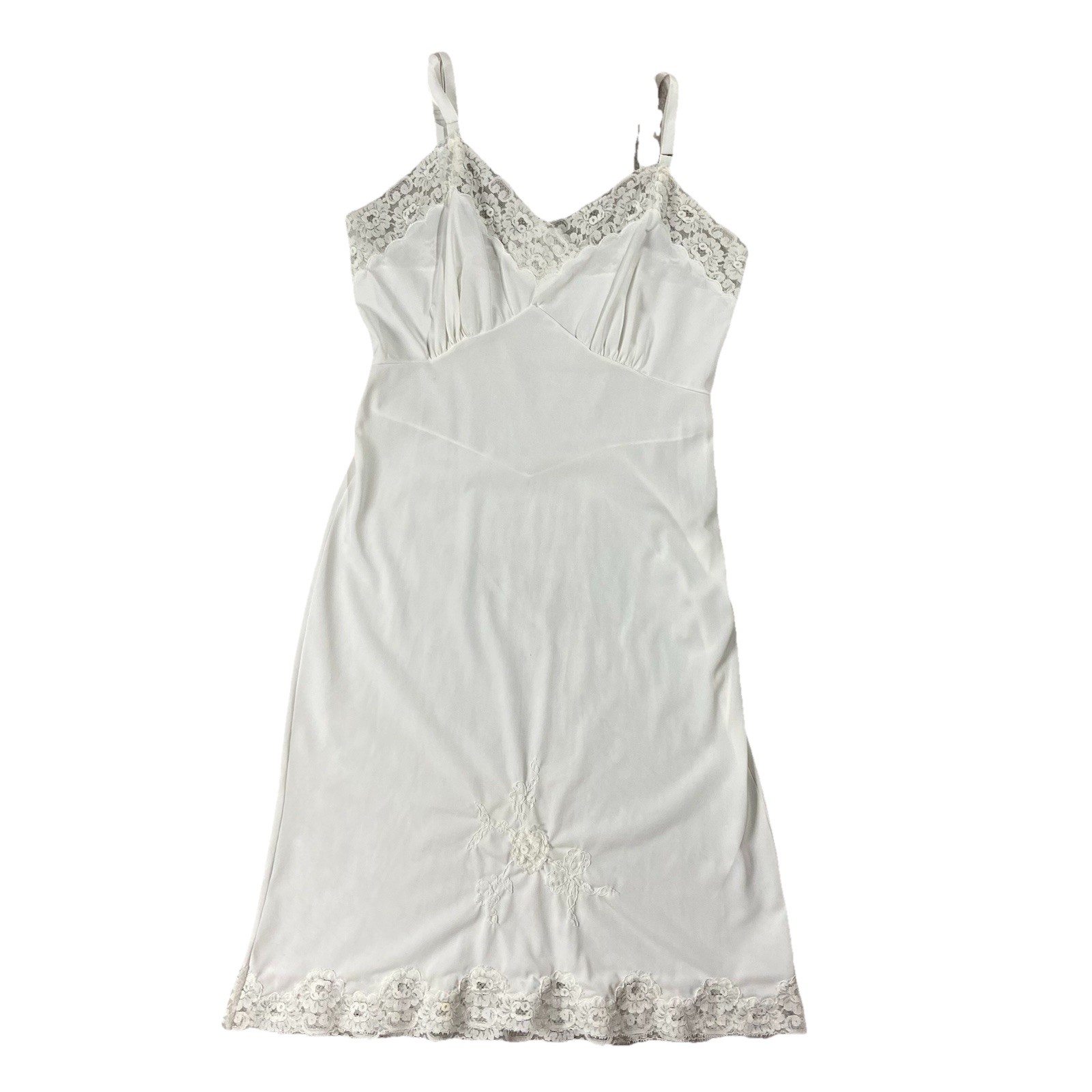 VTG Aristocraft Lace Trimmed Slip Dress Lingerie Ivory Women’s 32 Short S USA