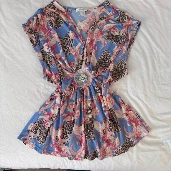 2000s y2k Venus pink & blue leopard print blouse