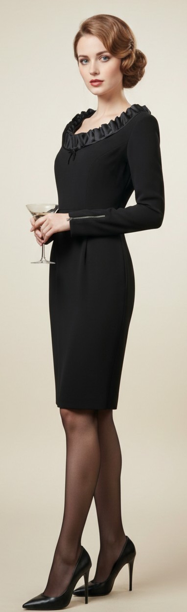 Vintage 60’s Sydney North Black Rayon Crepe Femme Fatale Dress Zipper Sleeves S
