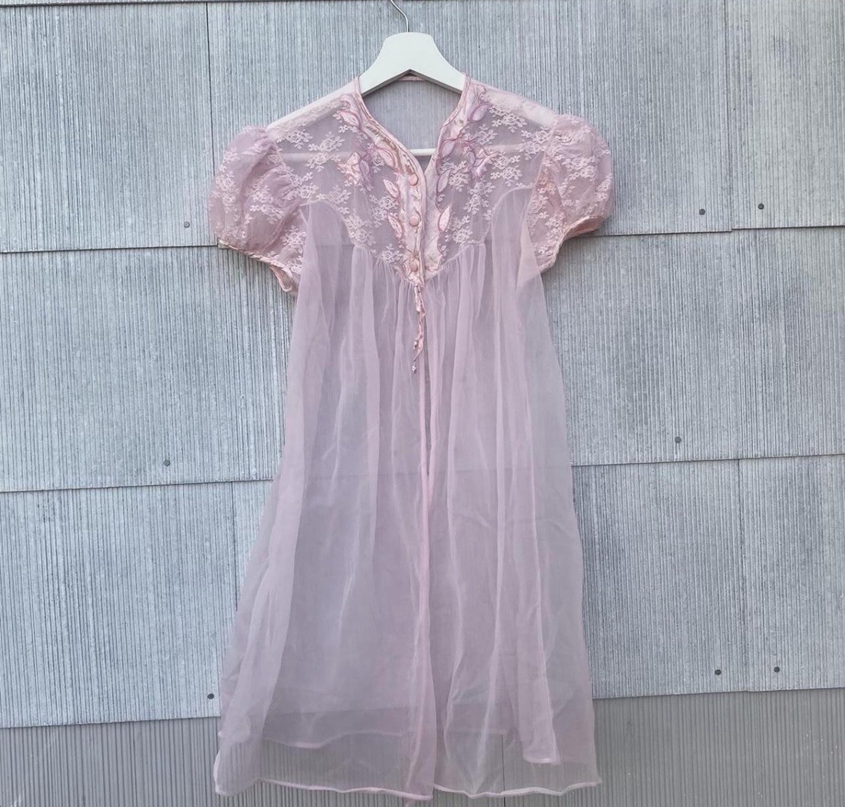 Vintage Movie Star Pink Babydoll Nightgown, 1960s-1970s Peignoir Robe Size L