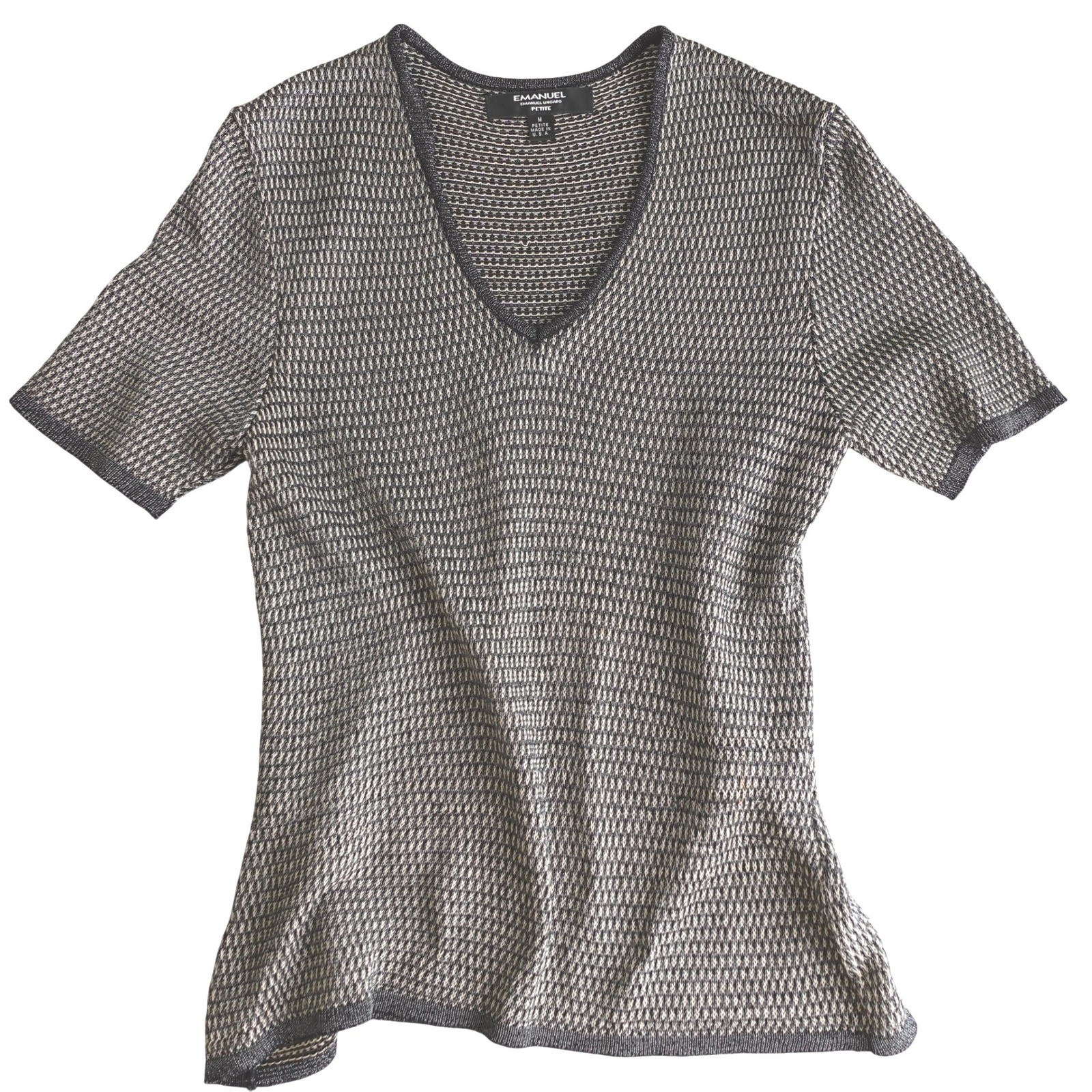 Vintage 90s Emanuel Ungaro Top M Black Metallic Knit T Shirt Mesh Net Grunge