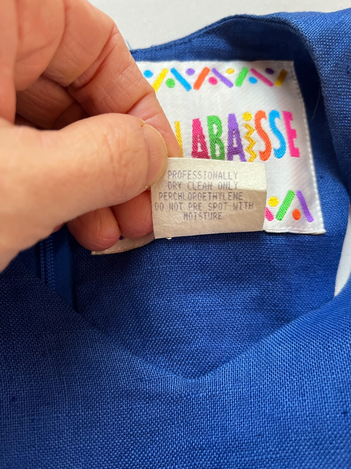 Vintage Bouillabaisse Size 6 Blue Linen Sheath Dress Embroidered Nautical *Flaw