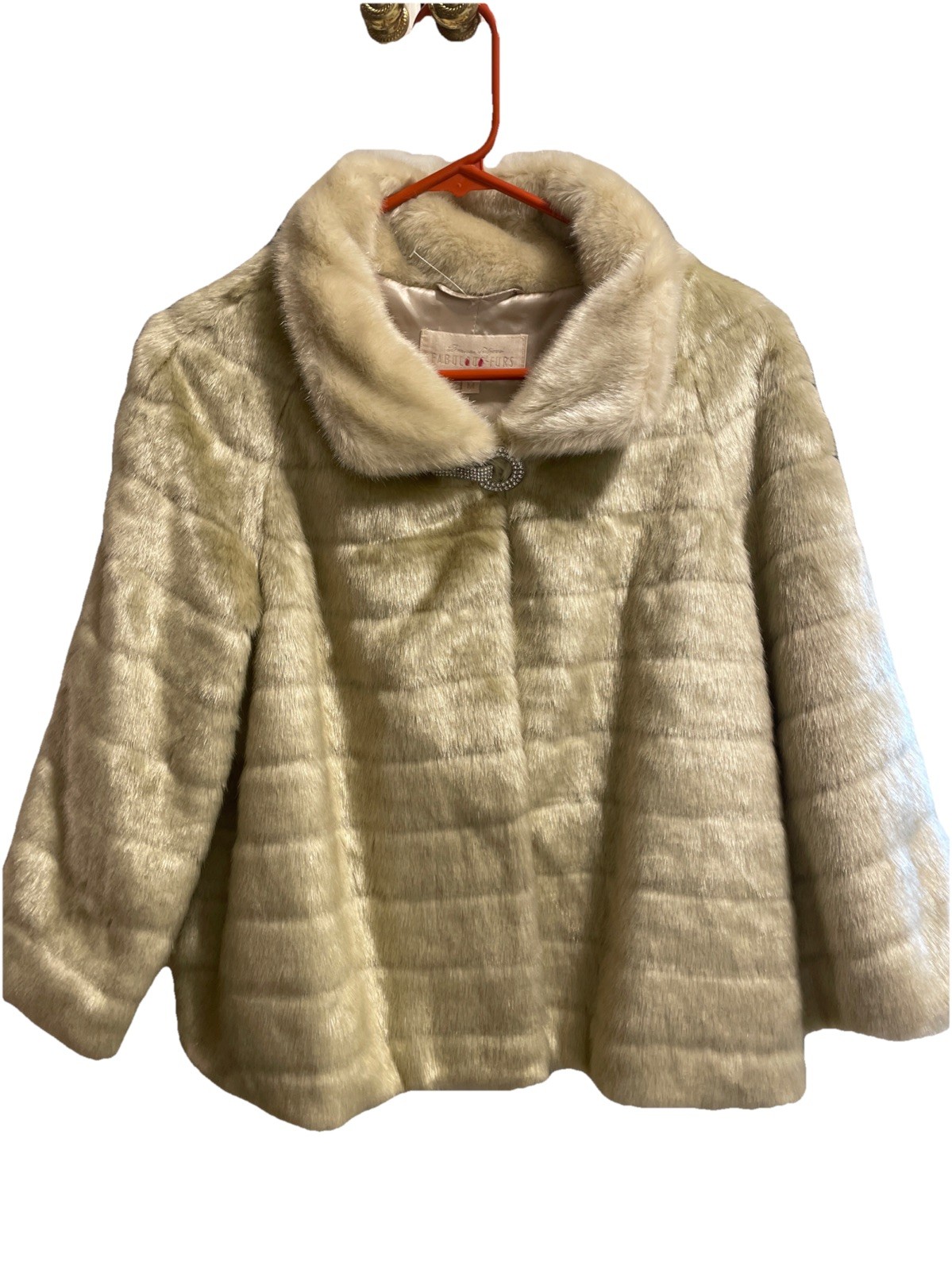 Donna Salyers Fabulous Furs Vintage Ivory Faux Fur Jacket M Shaggy Glam Luxe