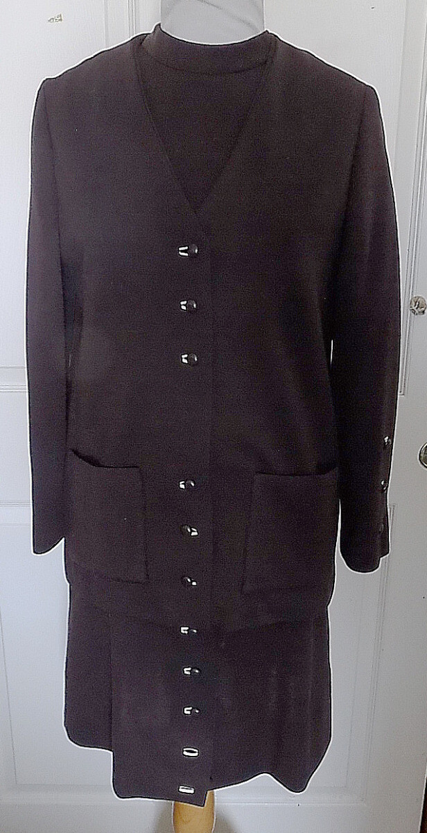 Vintage Chocolate Brown Wool Dress Jacket Suit Eloise Curtis Happenstance B34