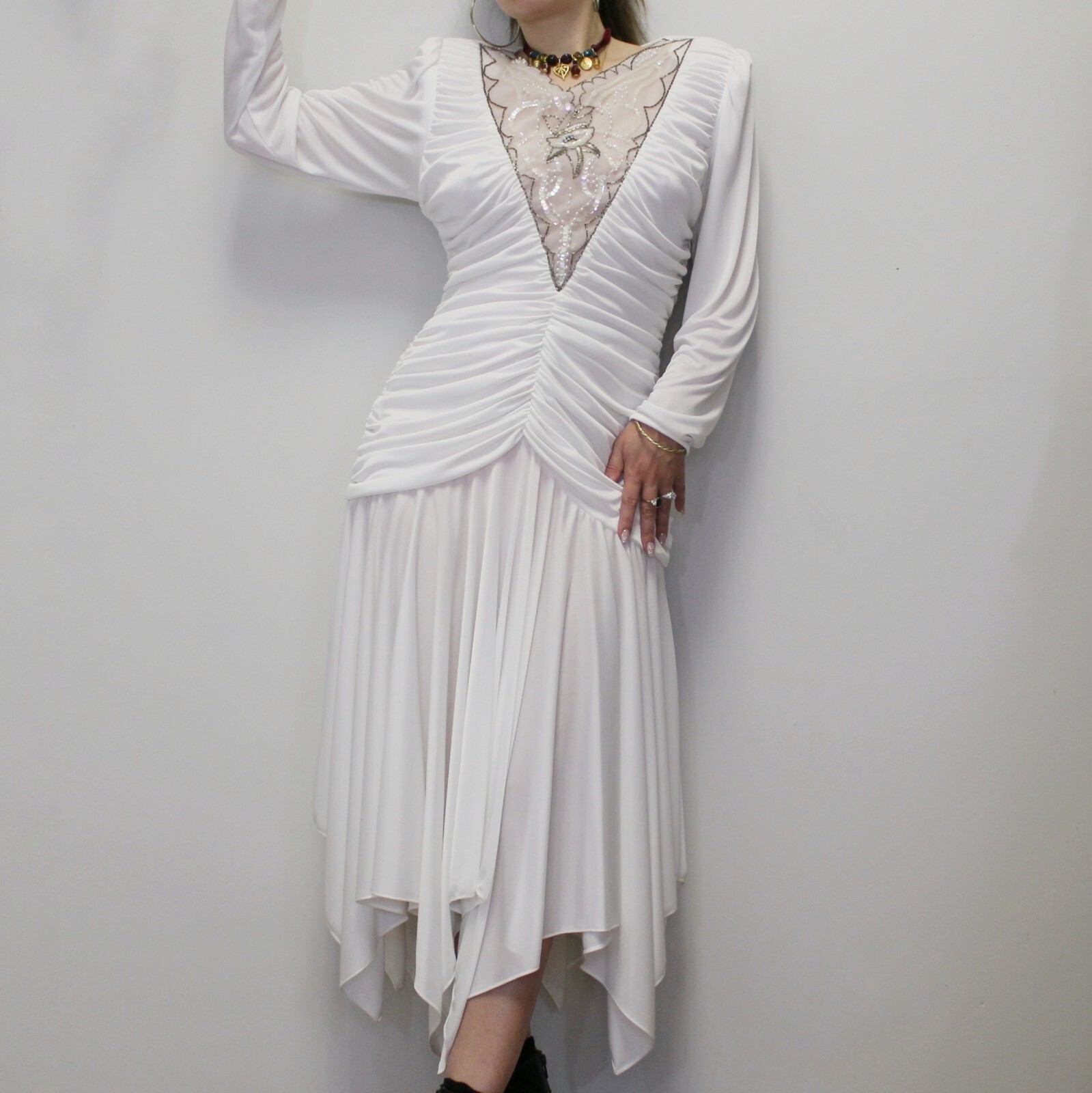 Vintage 80s does 20s Flapper Dress Hanky Hem Drop WaistSheer Abby Kent